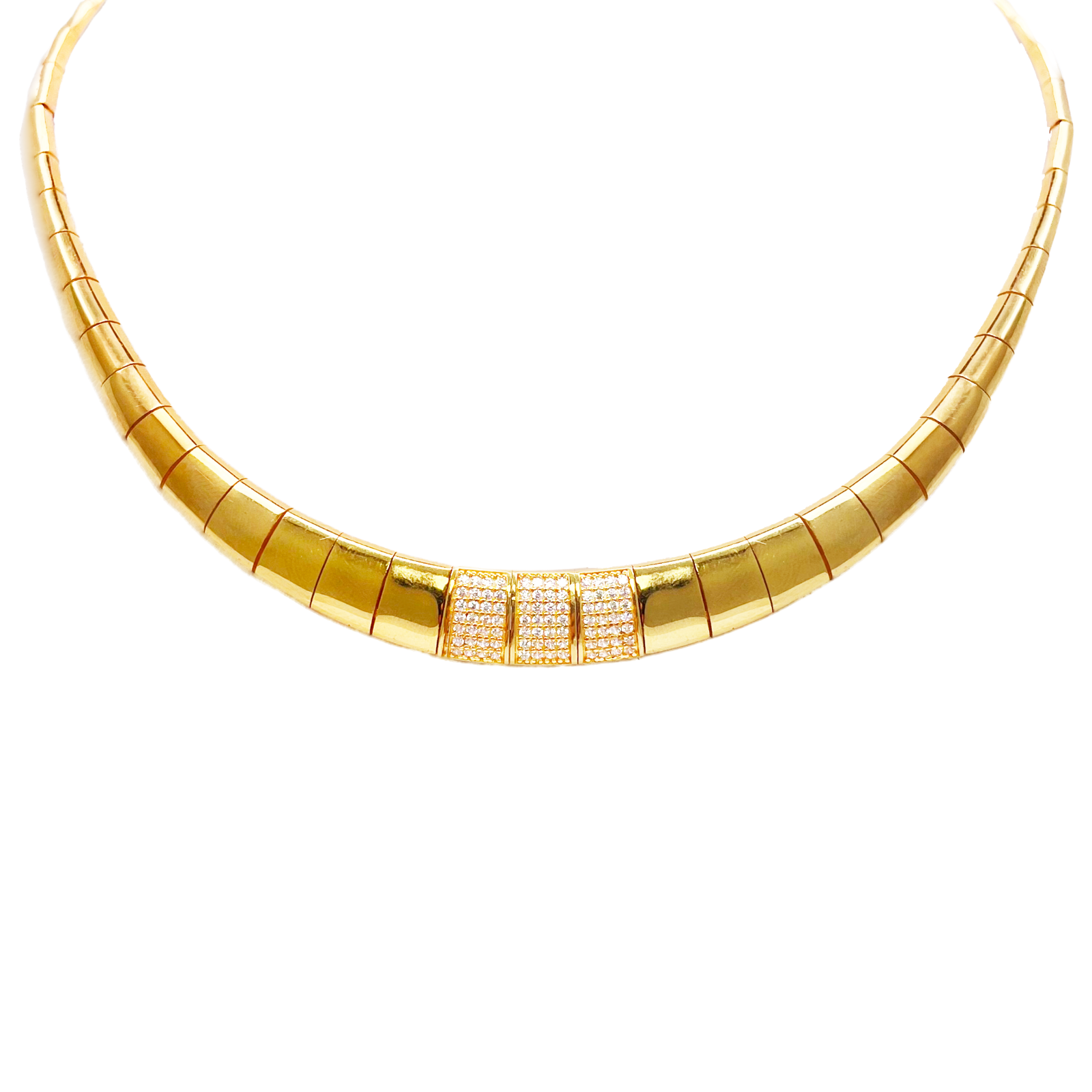 22ct Gold Cubic Zirconia Choker Necklace High Polished 15 Inches 8.8mm Width 