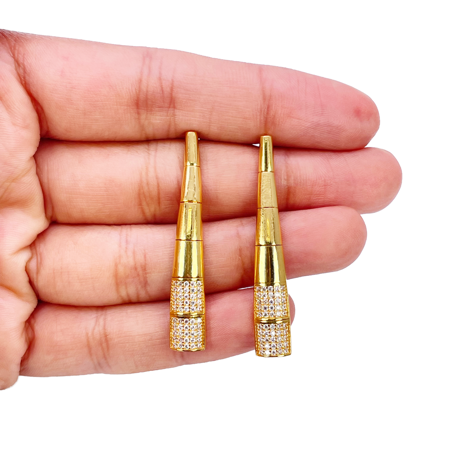 22ct Gold Cubic Zirconia Drop Earrings High Polished Studs 1.5 Inches 6.7mm Width 