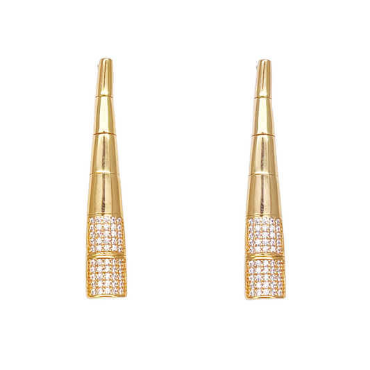 22ct Gold Cubic Zirconia Drop Earrings High Polished Studs 1.5 Inches 6.7mm Width 