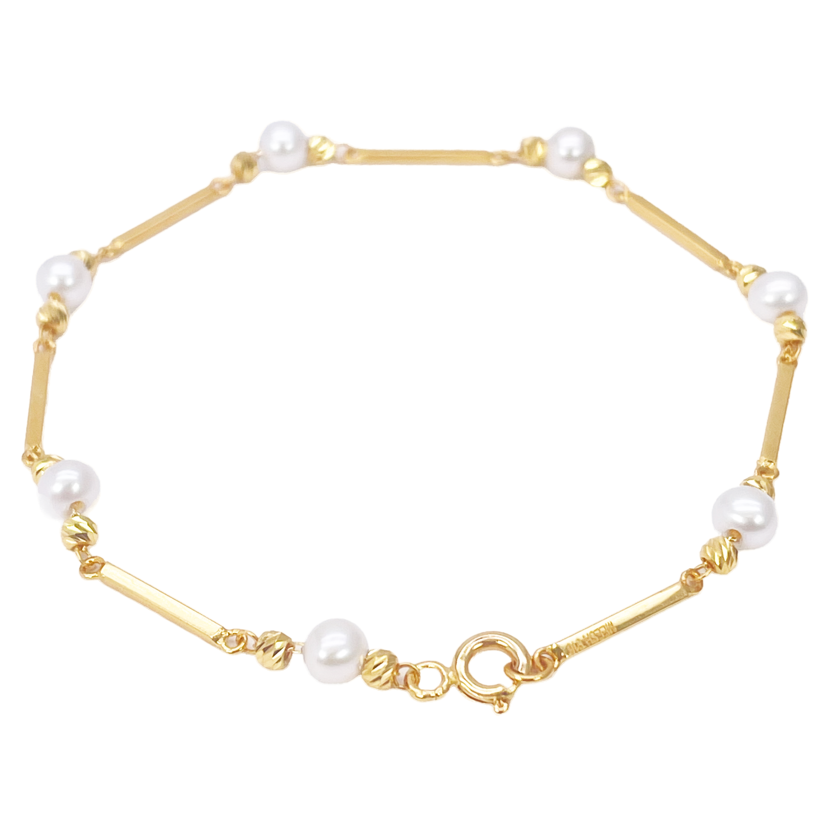 22ct Gold Pearl Bracelet Bar Link Seven Freshwater Pearls 7 Inches 