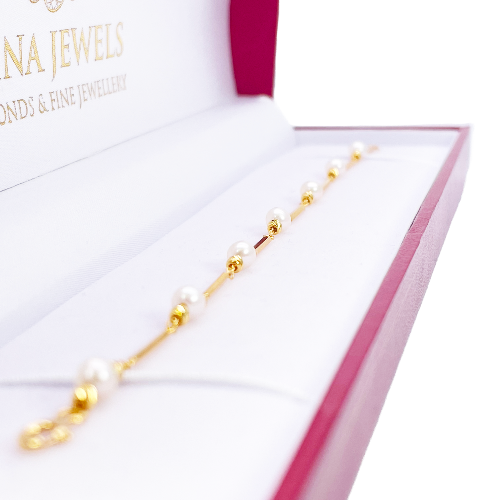 22ct Gold Pearl Bracelet Bar Link Seven Freshwater Pearls 7 Inches 