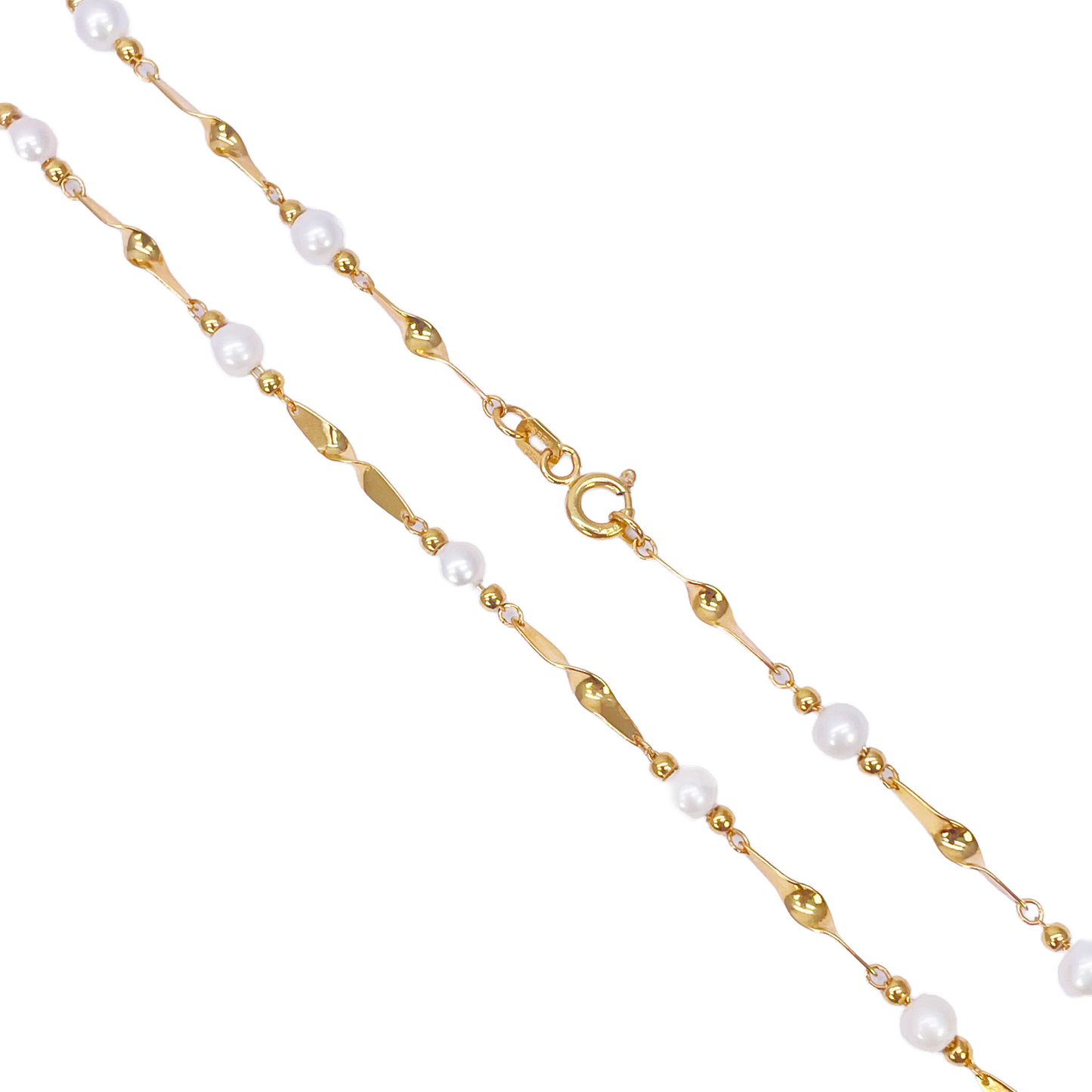 22ct Gold Pearl Necklace High Polished Twisted Link Freshwater Pearl Chain 16 inches 