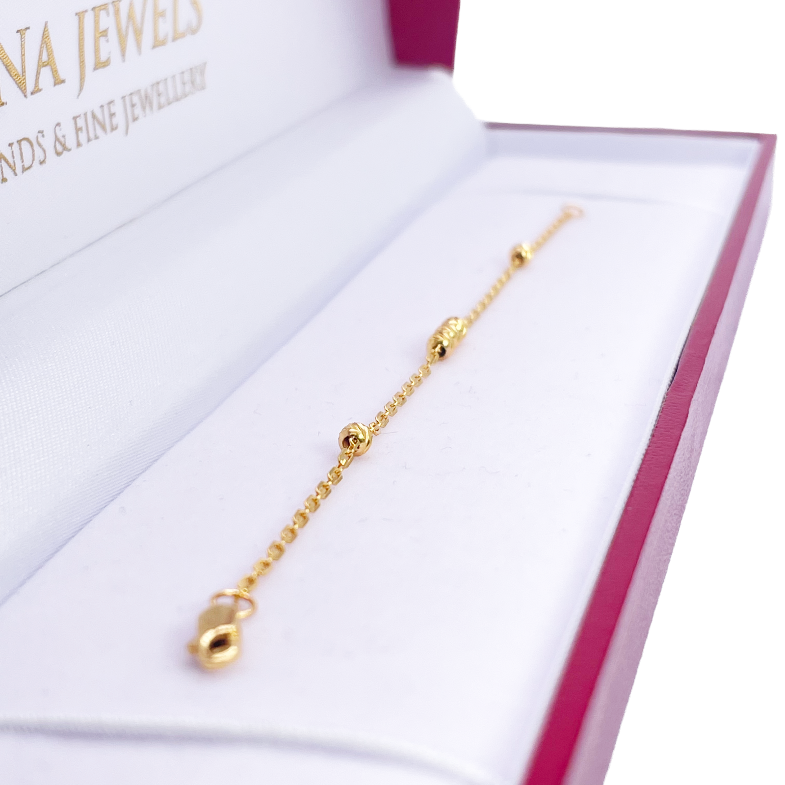 22ct Gold Baby Bracelet Diamond Cut Beads & Cable link Chain 5 Inches 