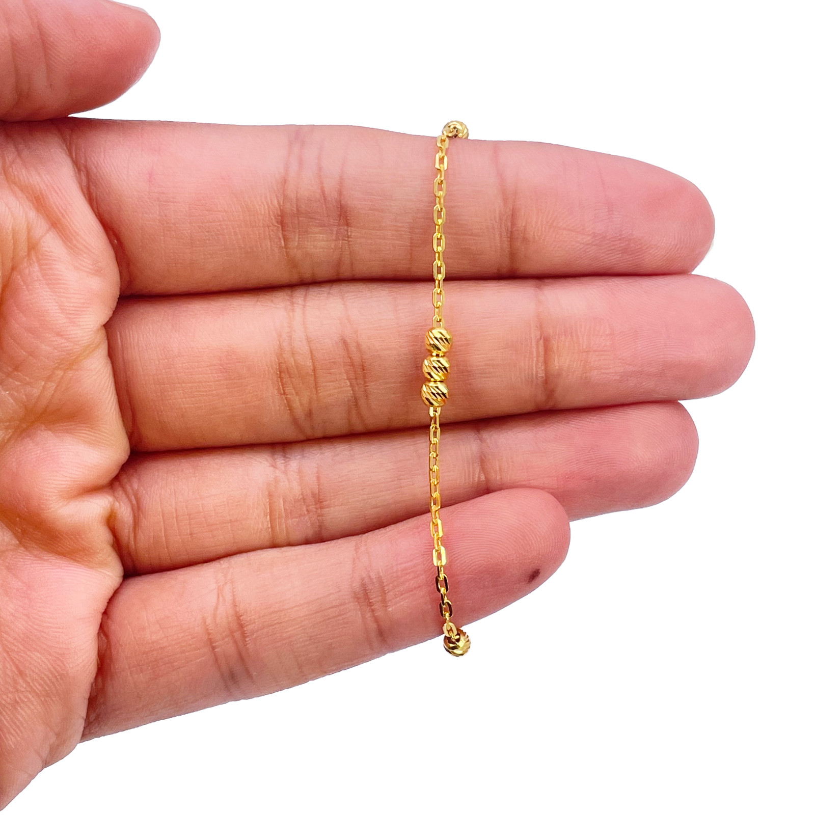 22ct Gold Baby Bracelet Diamond Cut Beads & Cable link Chain 5 Inches 