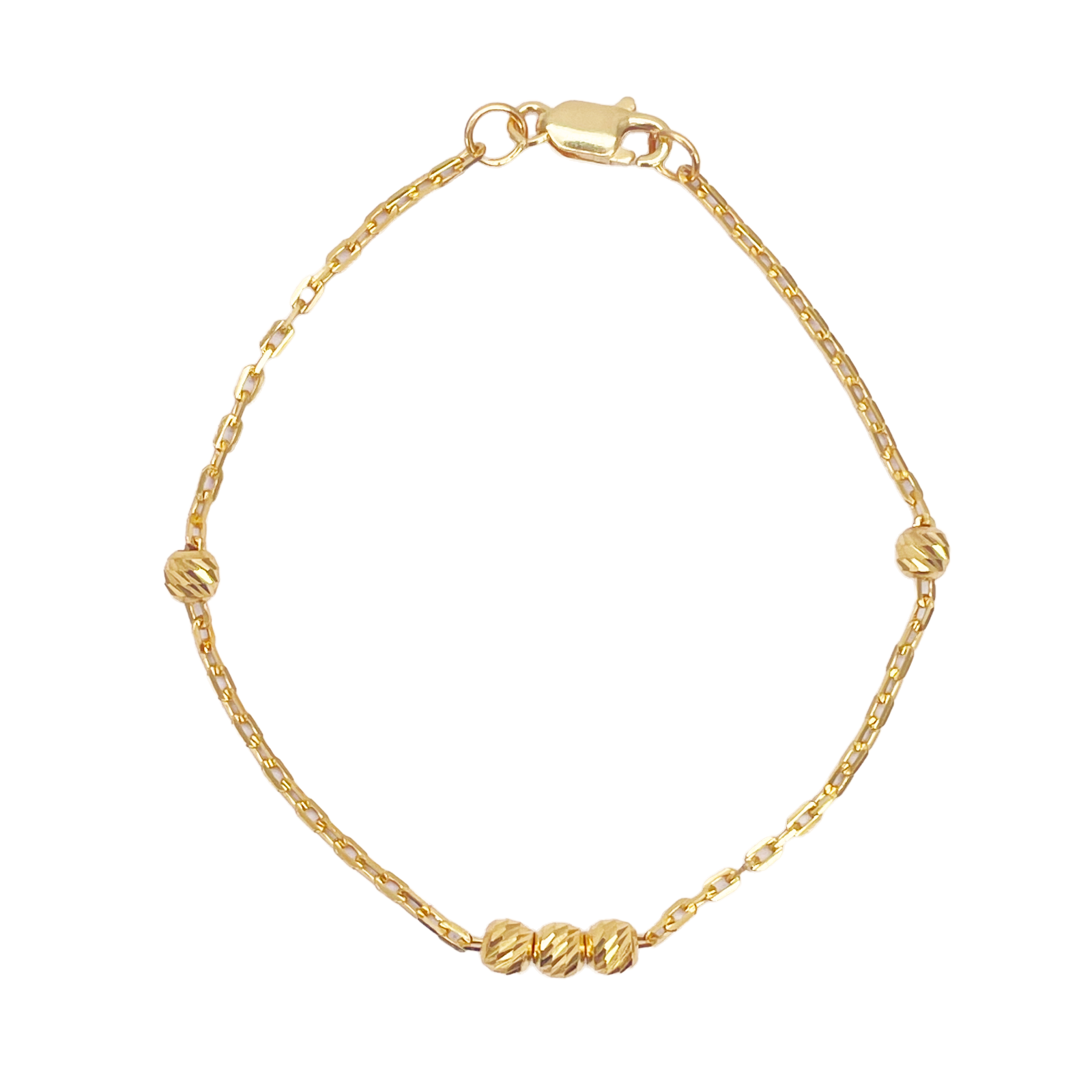 22ct Gold Baby Bracelet Diamond Cut Beads & Cable link Chain 5 Inches 