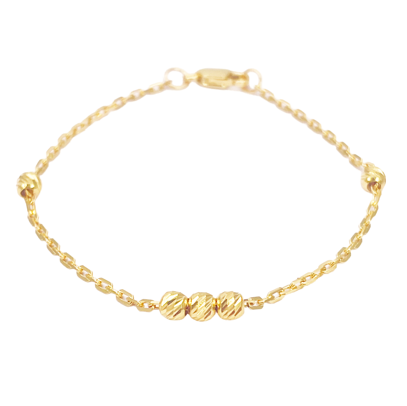 22ct Gold Baby Bracelet Diamond Cut Beads & Cable link Chain 5 Inches 