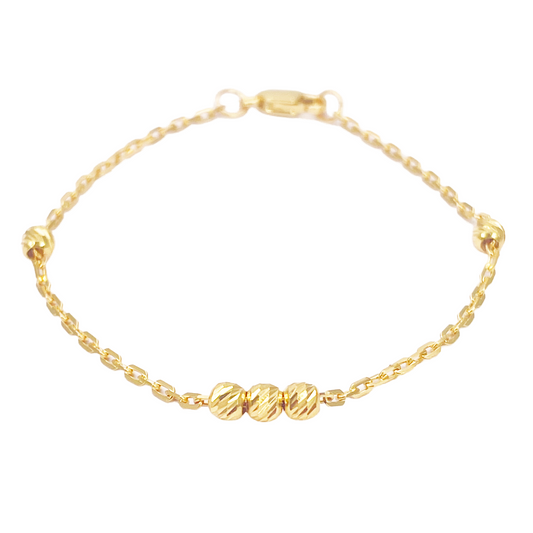 22ct Gold Baby Bracelet Diamond Cut Beads & Cable link Chain 5 Inches 