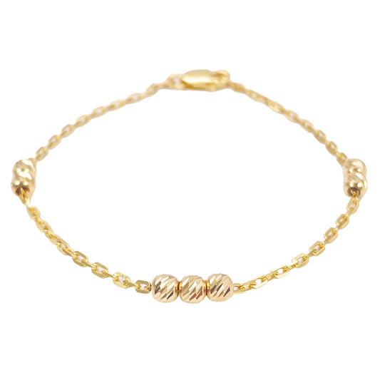 22ct Gold Baby Bracelet Seven Diamond Cut Beads & Cable link Chain 5 Inches 