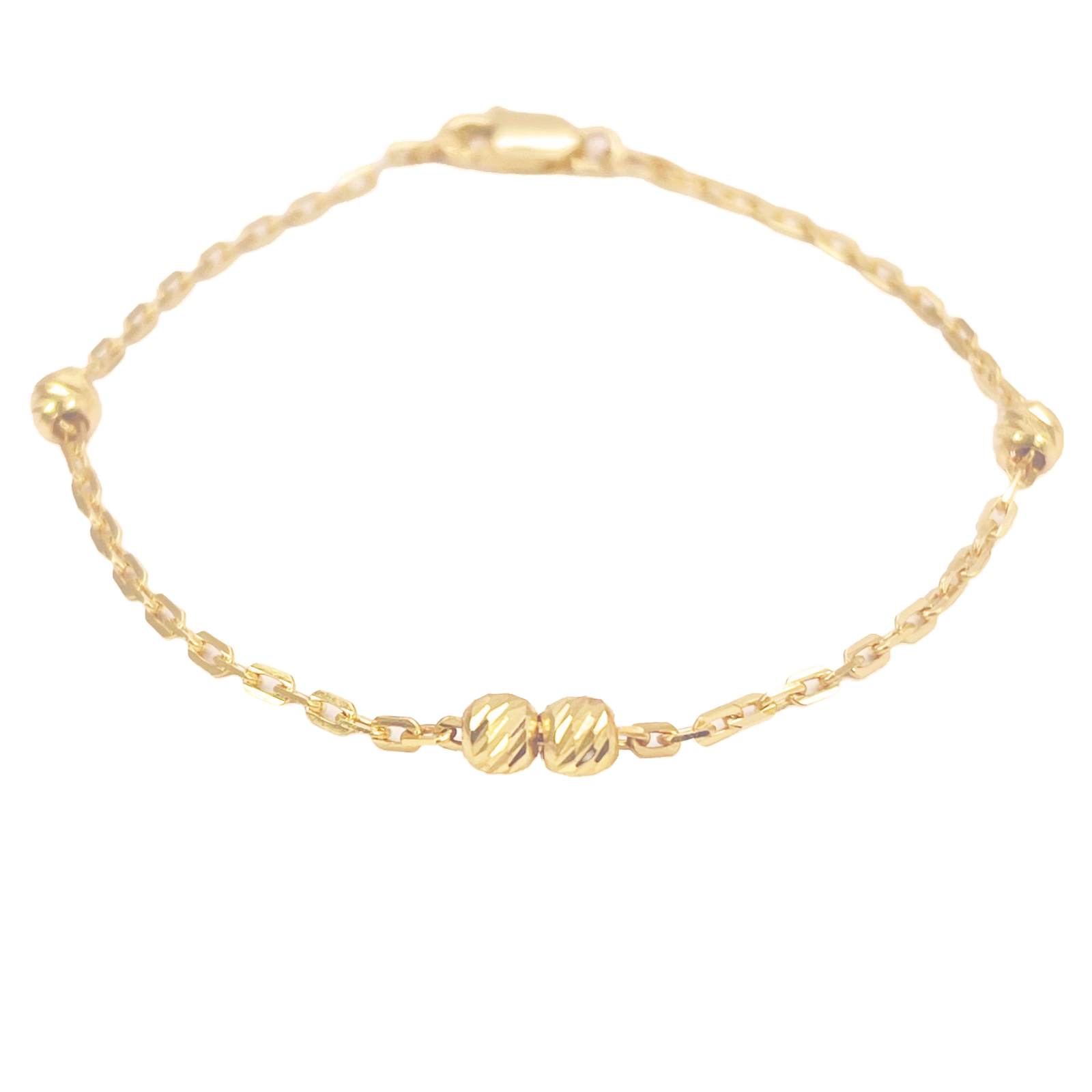 22ct Gold Baby Bracelet Four Diamond Cut Beads & Cable link Chain 5 Inches 