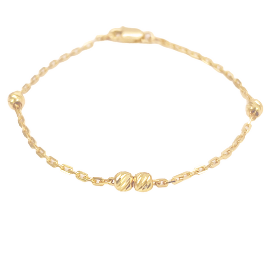22ct Gold Baby Bracelet Four Diamond Cut Beads & Cable link Chain 5 Inches 