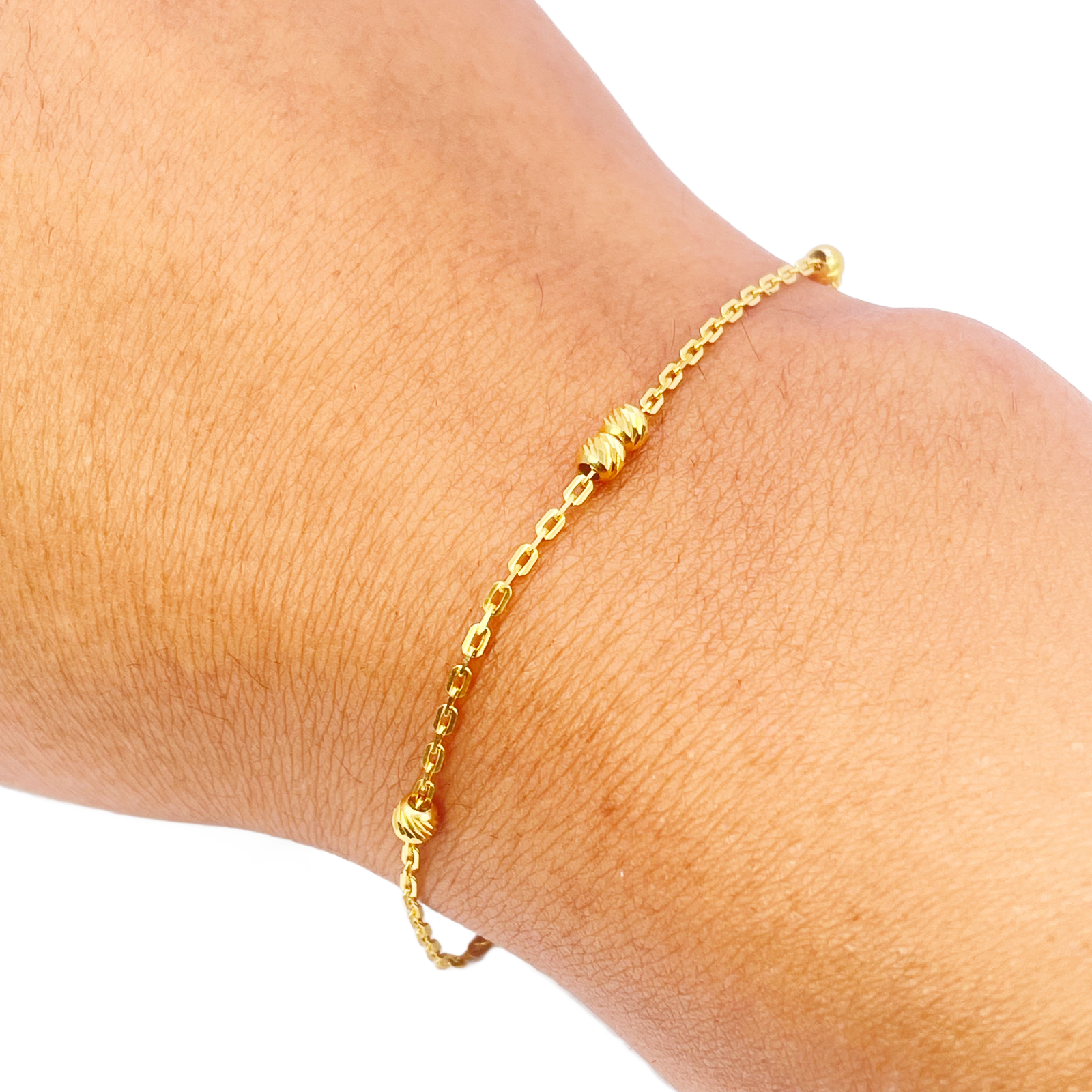 22ct Gold Baby Bracelet Four Diamond Cut Beads & Cable link Chain 5 Inches 