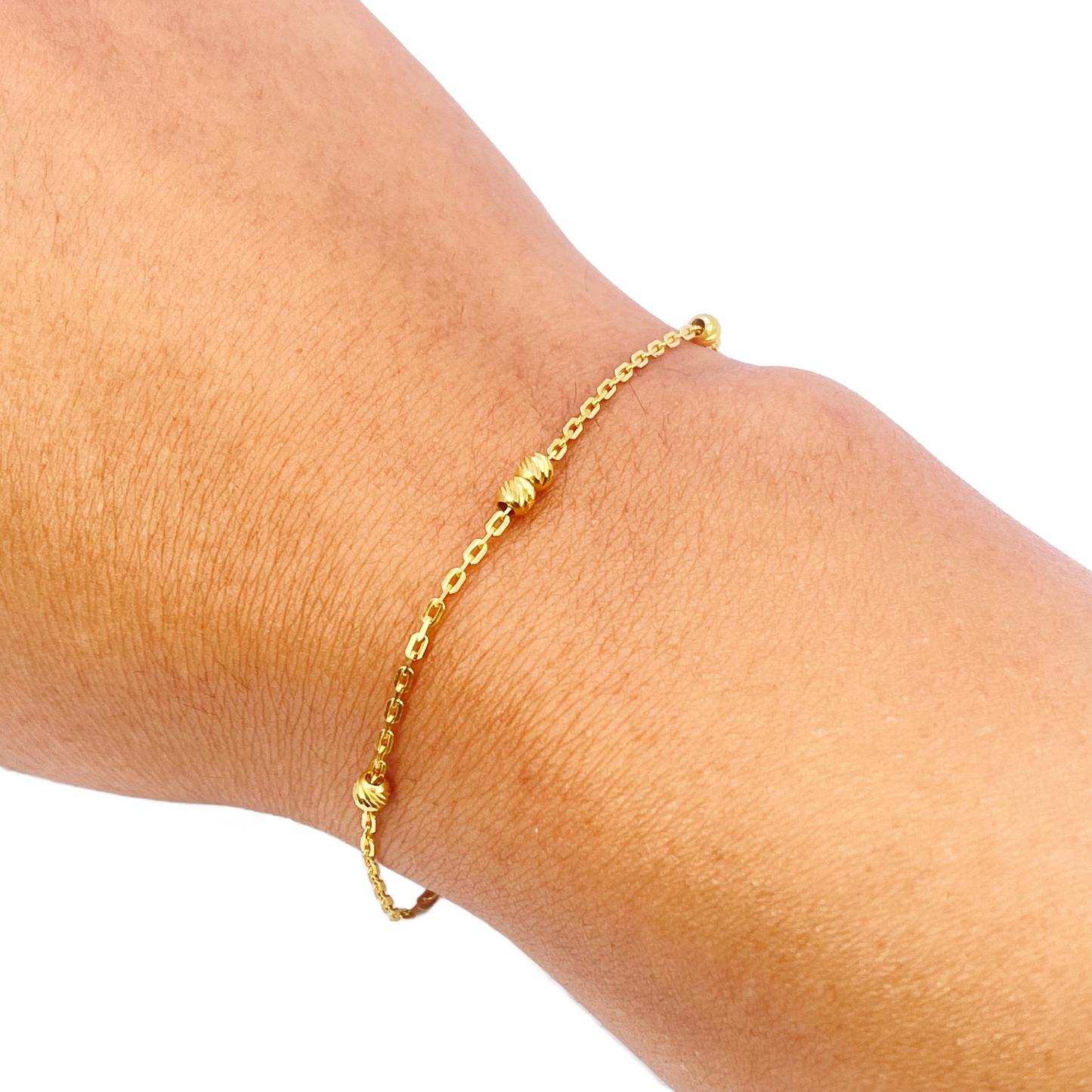 22ct Gold Baby Bracelet Four Diamond Cut Beads & Cable link Chain 5 Inches 