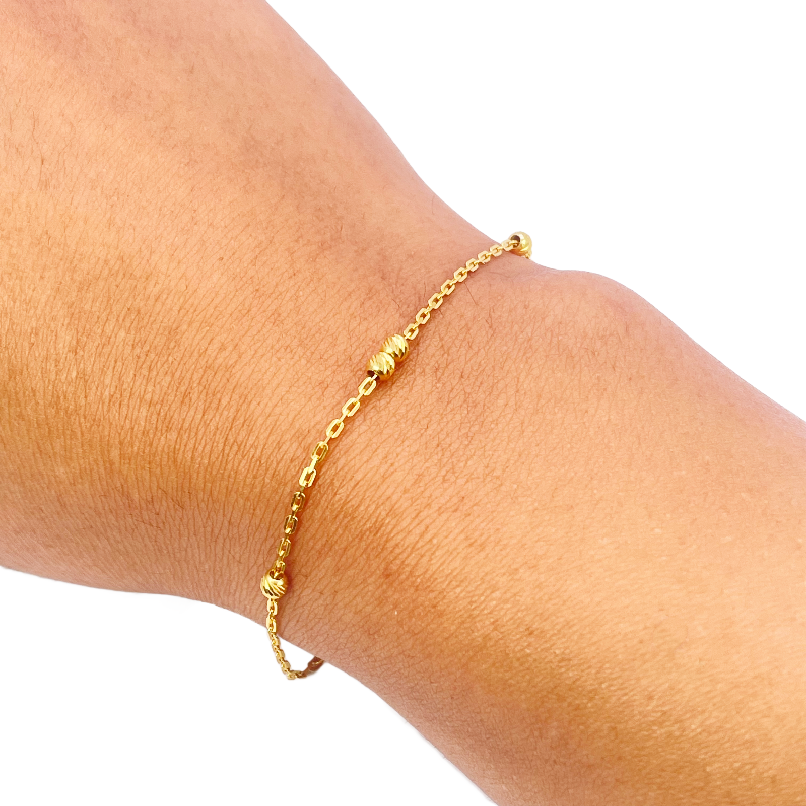 22ct Gold Baby Bracelet Four Diamond Cut Beads & Cable link Chain 5 Inches 