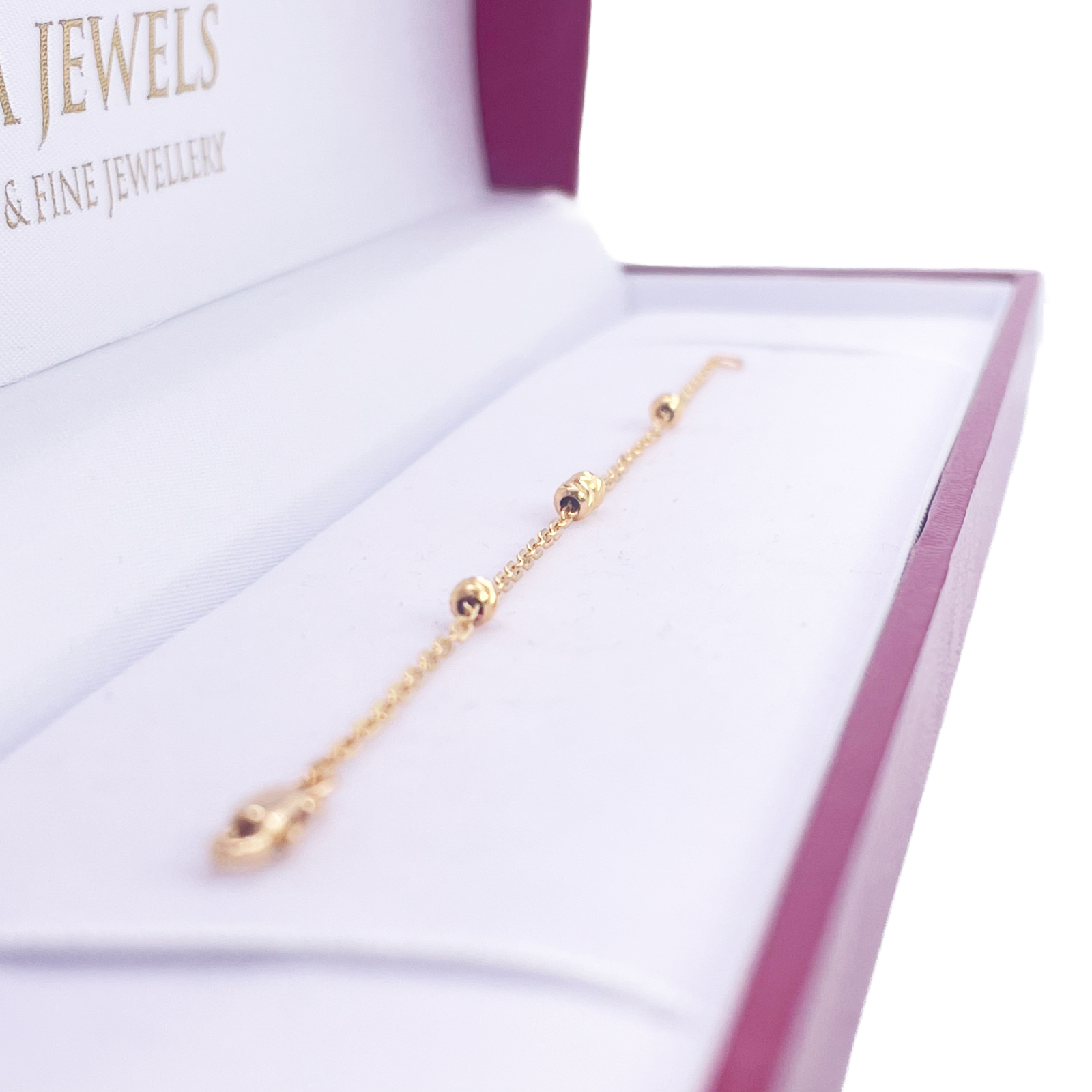 22ct Gold Baby Bracelet Four Diamond Cut Beads & Cable link Chain 5 Inches 