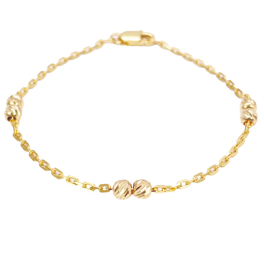 22ct Gold Baby Bracelet Six Diamond Cut Beads & Cable link Chain 5 Inches 