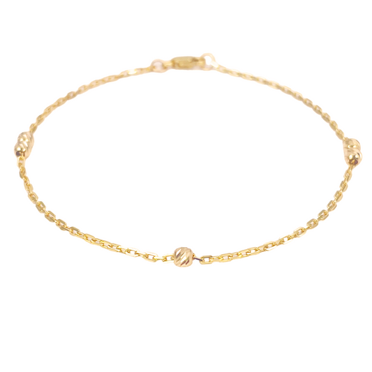 22ct Gold Beaded Bracelet Diamond Cut Cable Chain 7 Inches 2.8mm Width 