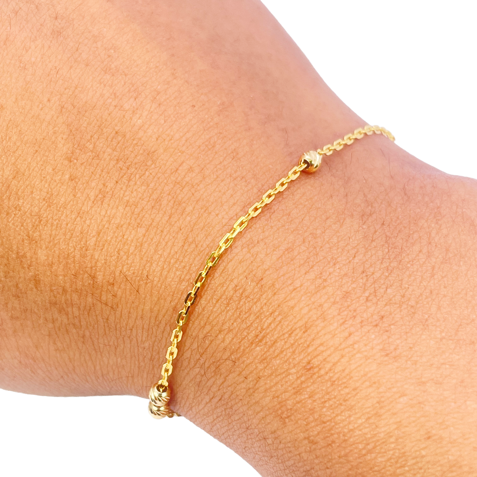22ct Gold Beaded Bracelet Diamond Cut Cable Chain 7 Inches 2.8mm Width 