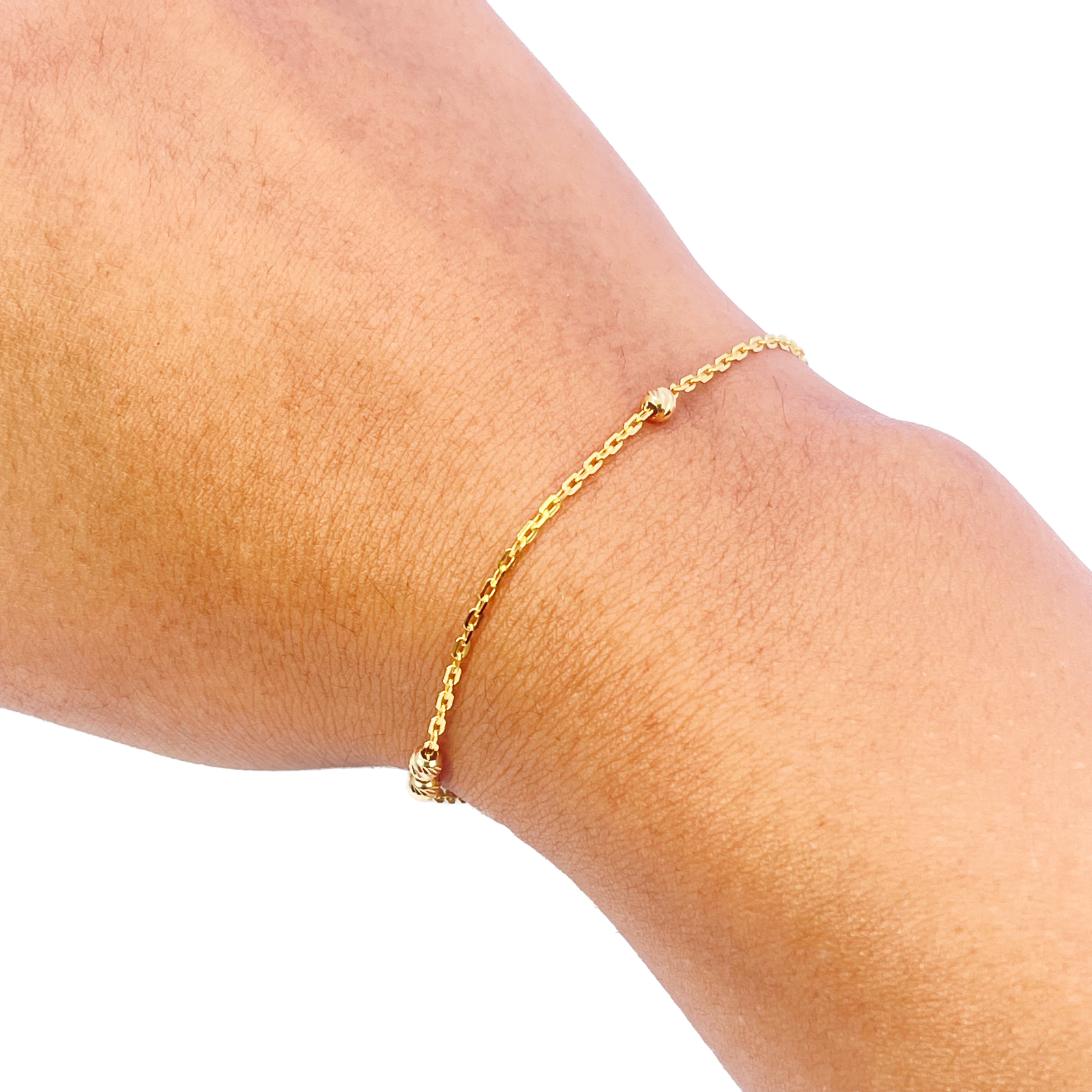 22ct Gold Beaded Bracelet Diamond Cut Cable Chain 7 Inches 2.8mm Width 