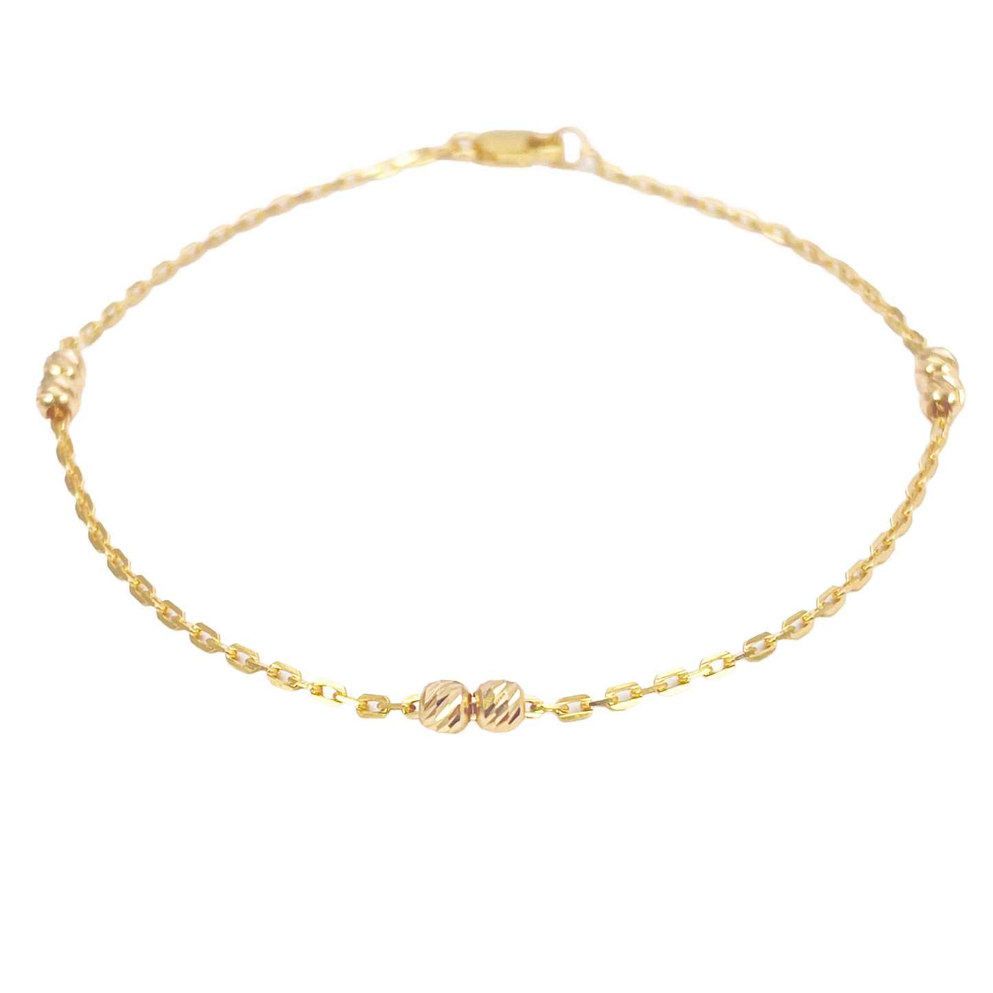 22ct Gold Beaded Bracelet Six Diamond Cut Beads Cable Chain 7 Inches 2.9mm Width 