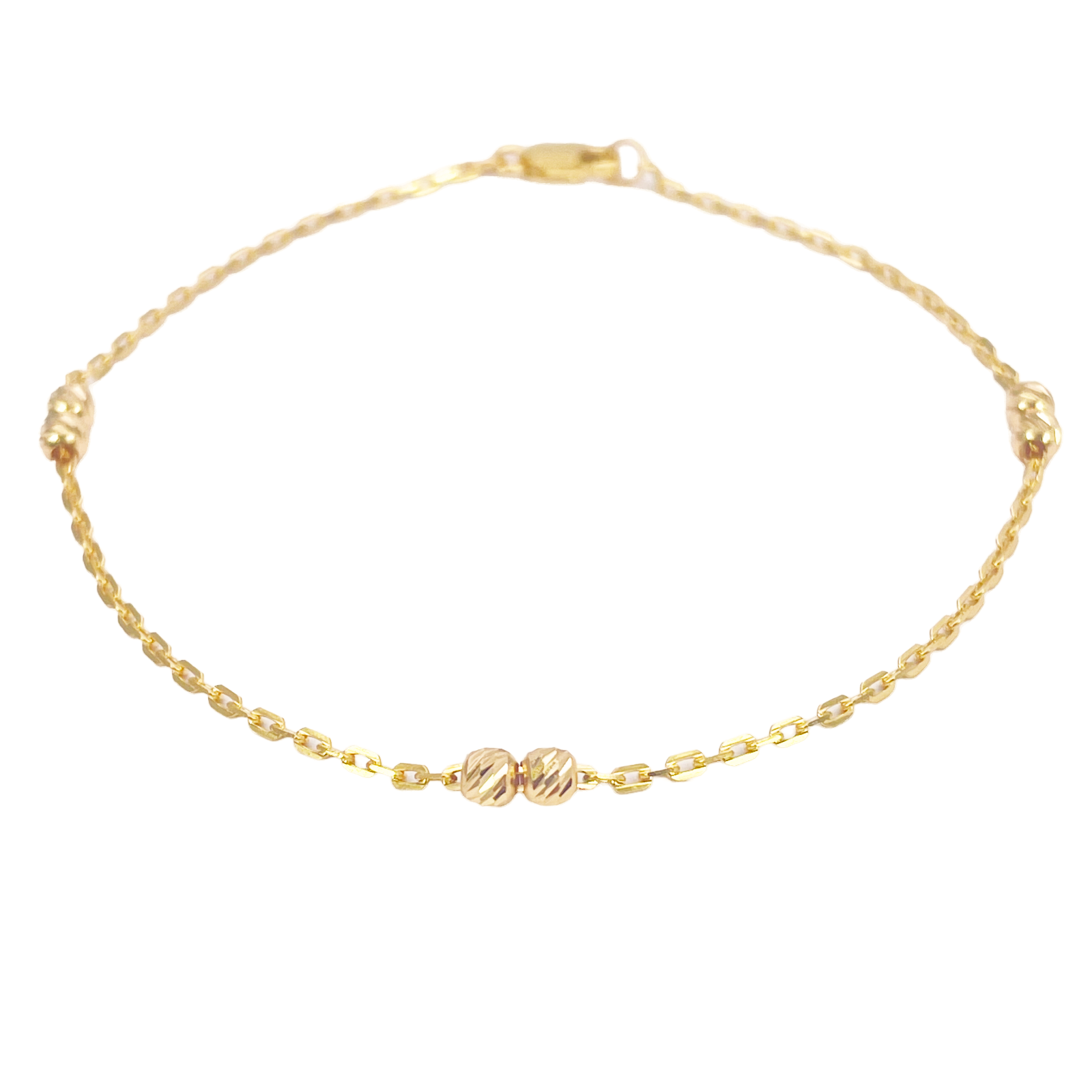 22ct Gold Beaded Bracelet Six Diamond Cut Beads Cable Chain 7 Inches 2.9mm Width 