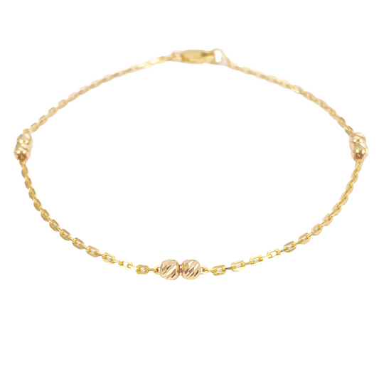 22ct Gold Beaded Bracelet Six Diamond Cut Beads Cable Chain 7 Inches 2.9mm Width 