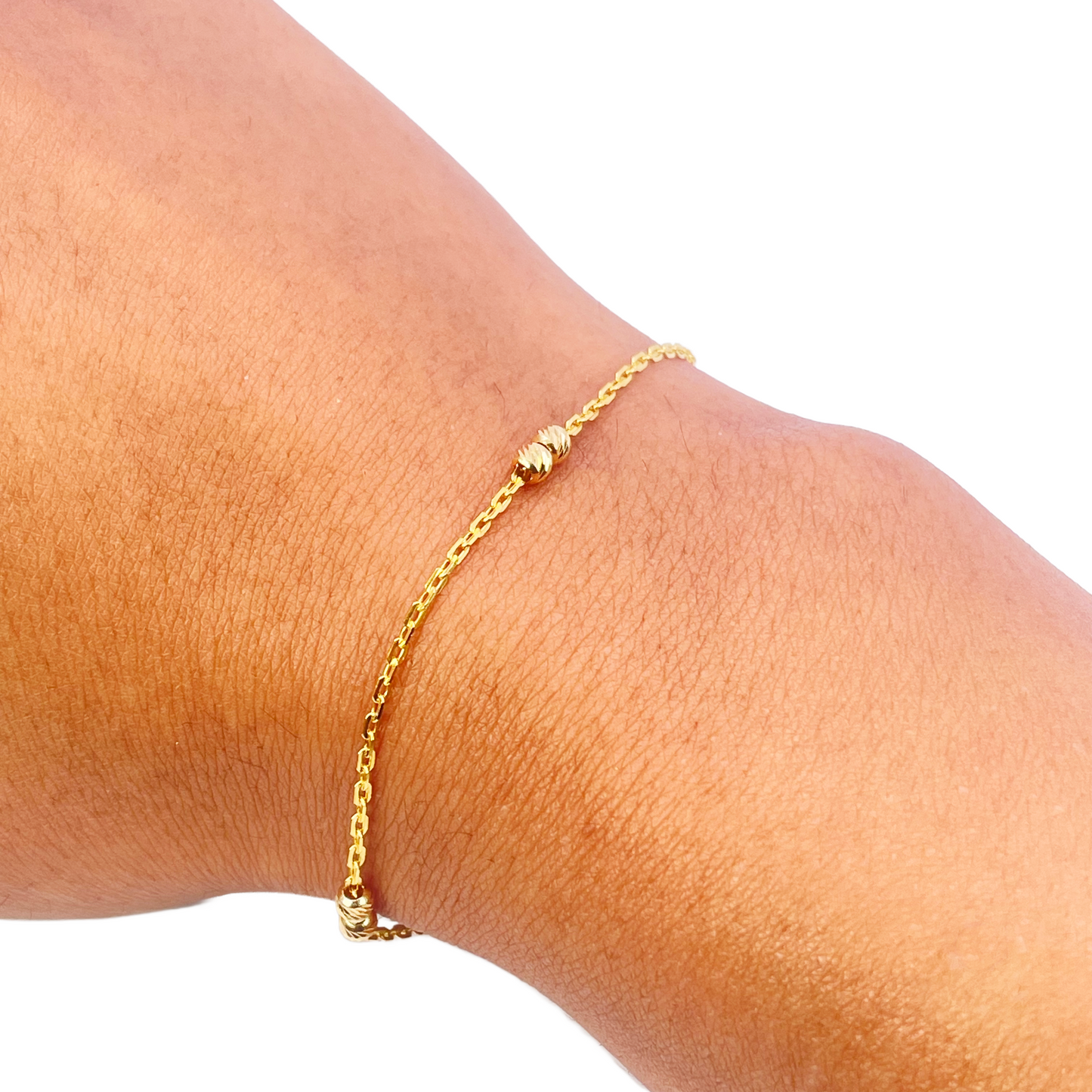 22ct Gold Beaded Bracelet Six Diamond Cut Beads Cable Chain 7 Inches 2.9mm Width 