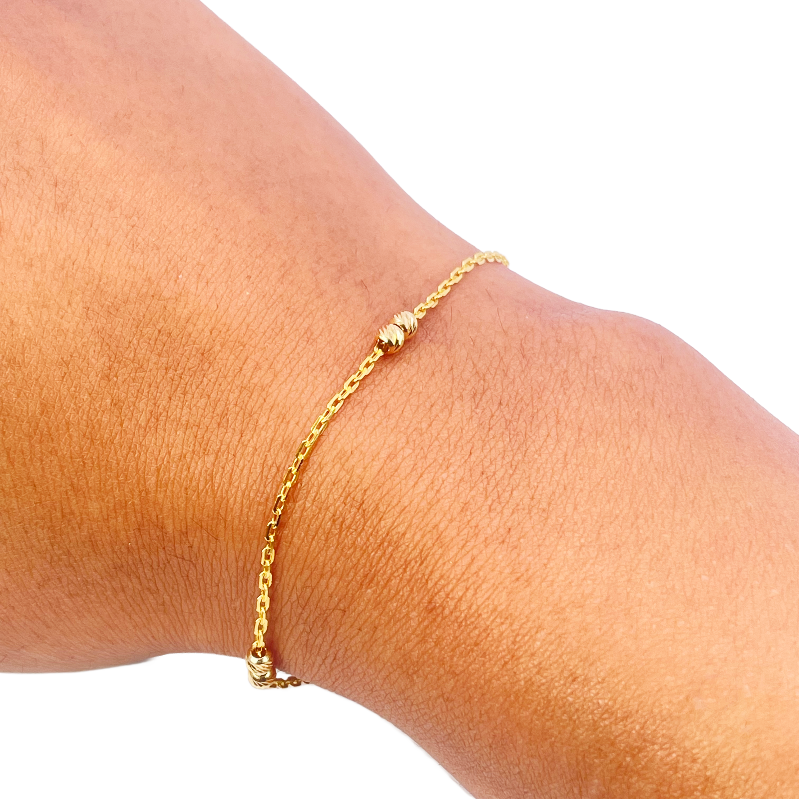 22ct Gold Beaded Bracelet Six Diamond Cut Beads Cable Chain 7 Inches 2.9mm Width 