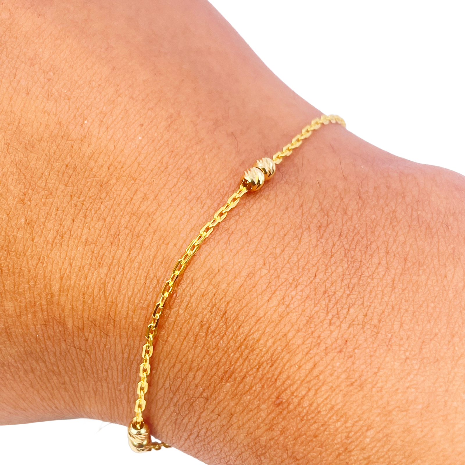 22ct Gold Beaded Bracelet Six Diamond Cut Beads Cable Chain 7 Inches 2.9mm Width 