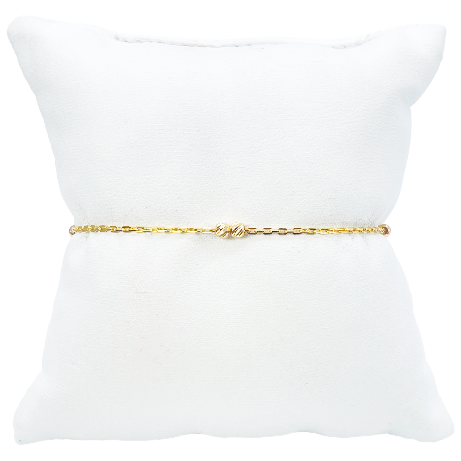 22ct Gold Beaded Bracelet Six Diamond Cut Beads Cable Chain 7 Inches 2.9mm Width 