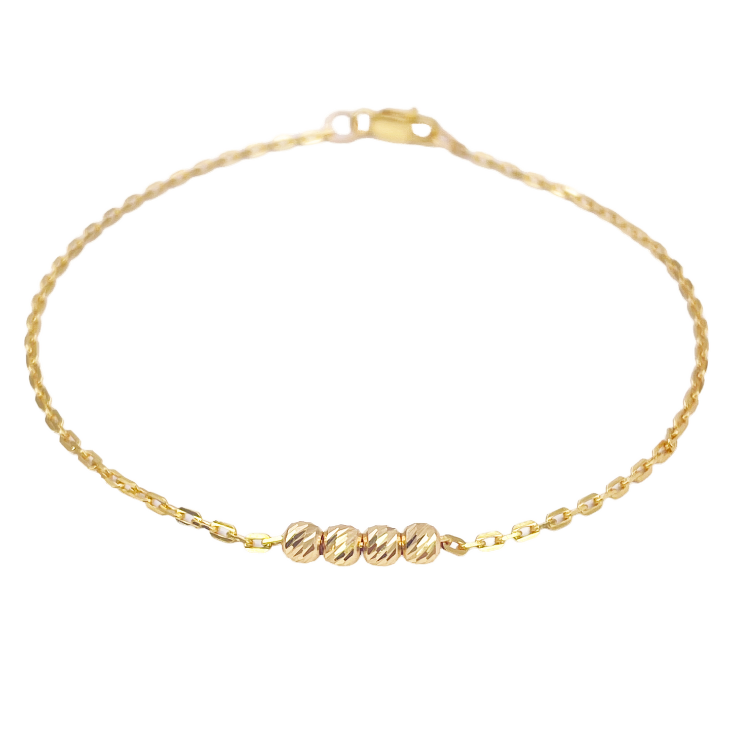22ct Gold Beaded Bracelet Four Diamond Cut Beads Cable Chain 7 Inch 2.9mm Width 