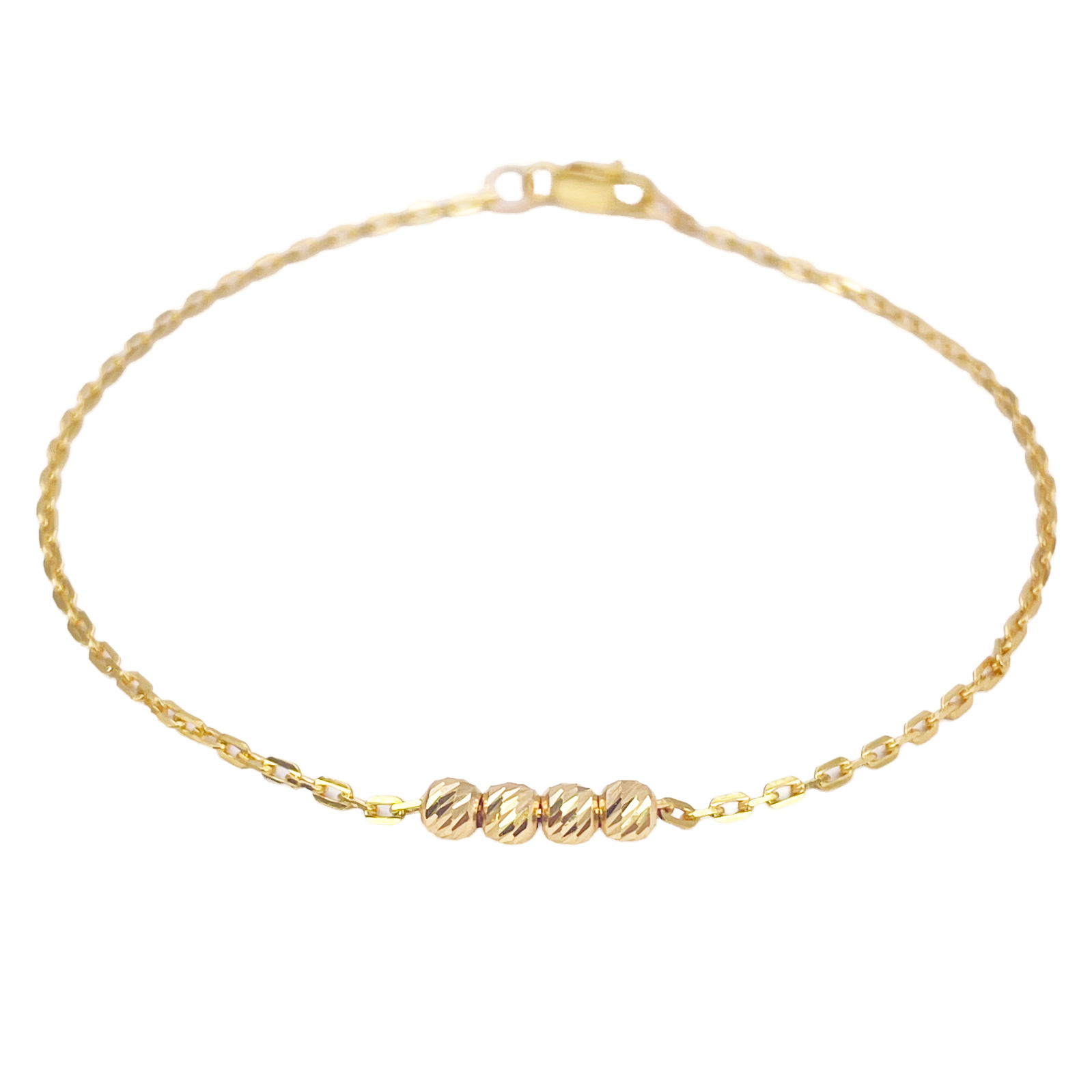 22ct Gold Beaded Bracelet Four Diamond Cut Beads Cable Chain 7 Inch 2.9mm Width 