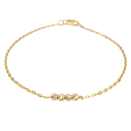 22ct Gold Beaded Bracelet Four Diamond Cut Beads Cable Chain 7 Inch 2.9mm Width 