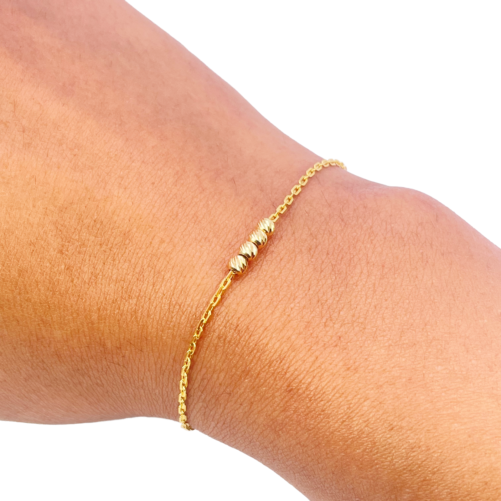 22ct Gold Beaded Bracelet Four Diamond Cut Beads Cable Chain 7 Inch 2.9mm Width 
