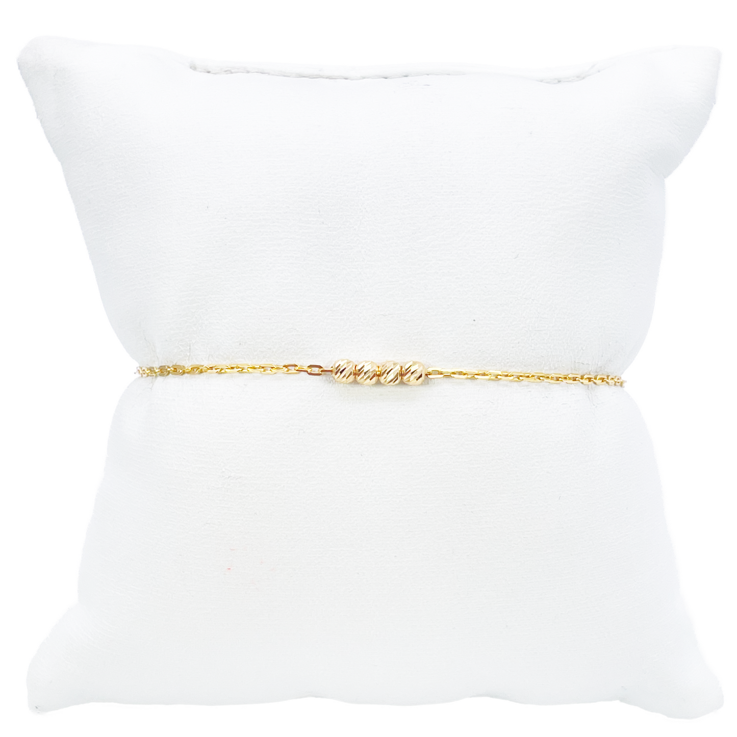 22ct Gold Beaded Bracelet Four Diamond Cut Beads Cable Chain 7 Inch 2.9mm Width 