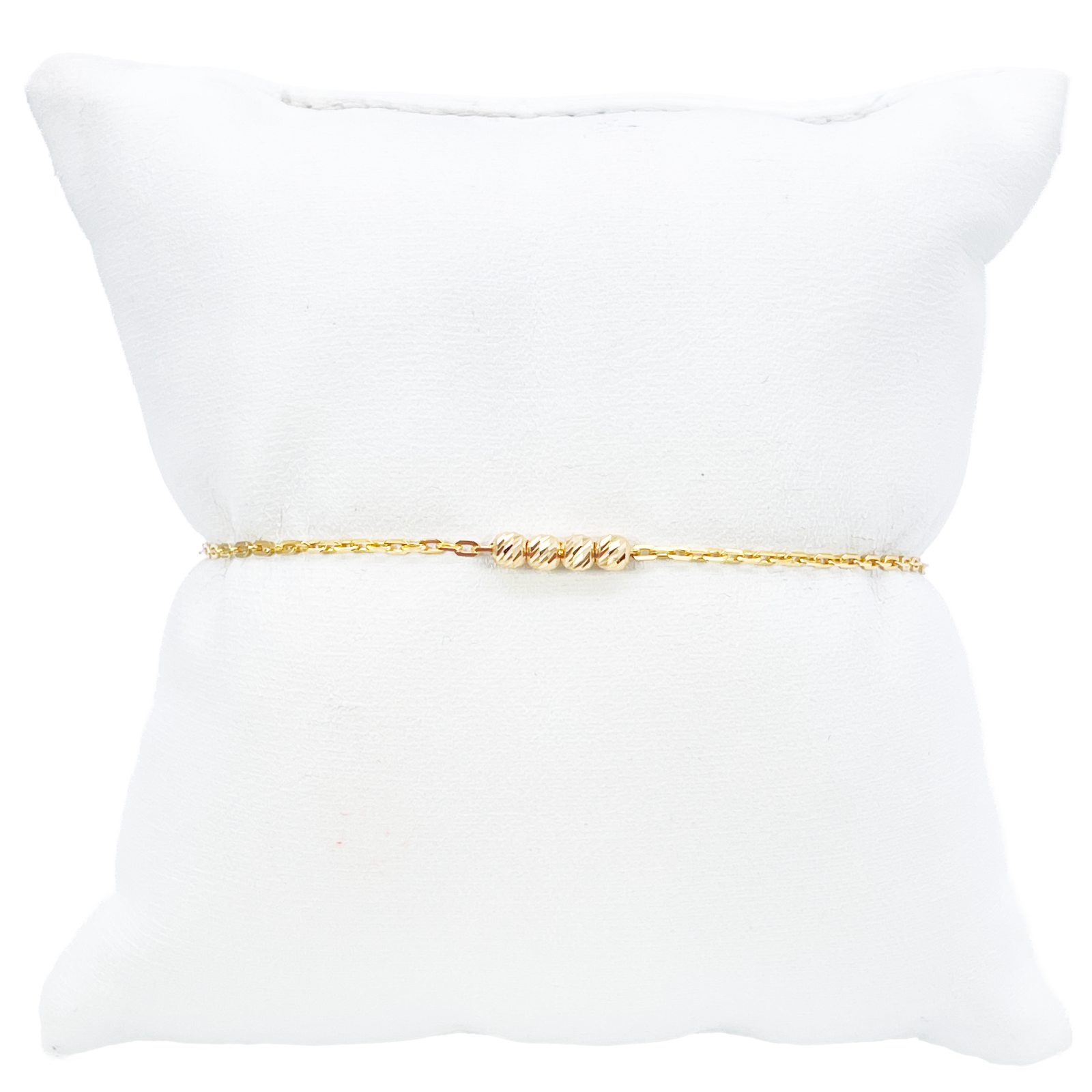 22ct Gold Beaded Bracelet Four Diamond Cut Beads Cable Chain 7 Inch 2.9mm Width 
