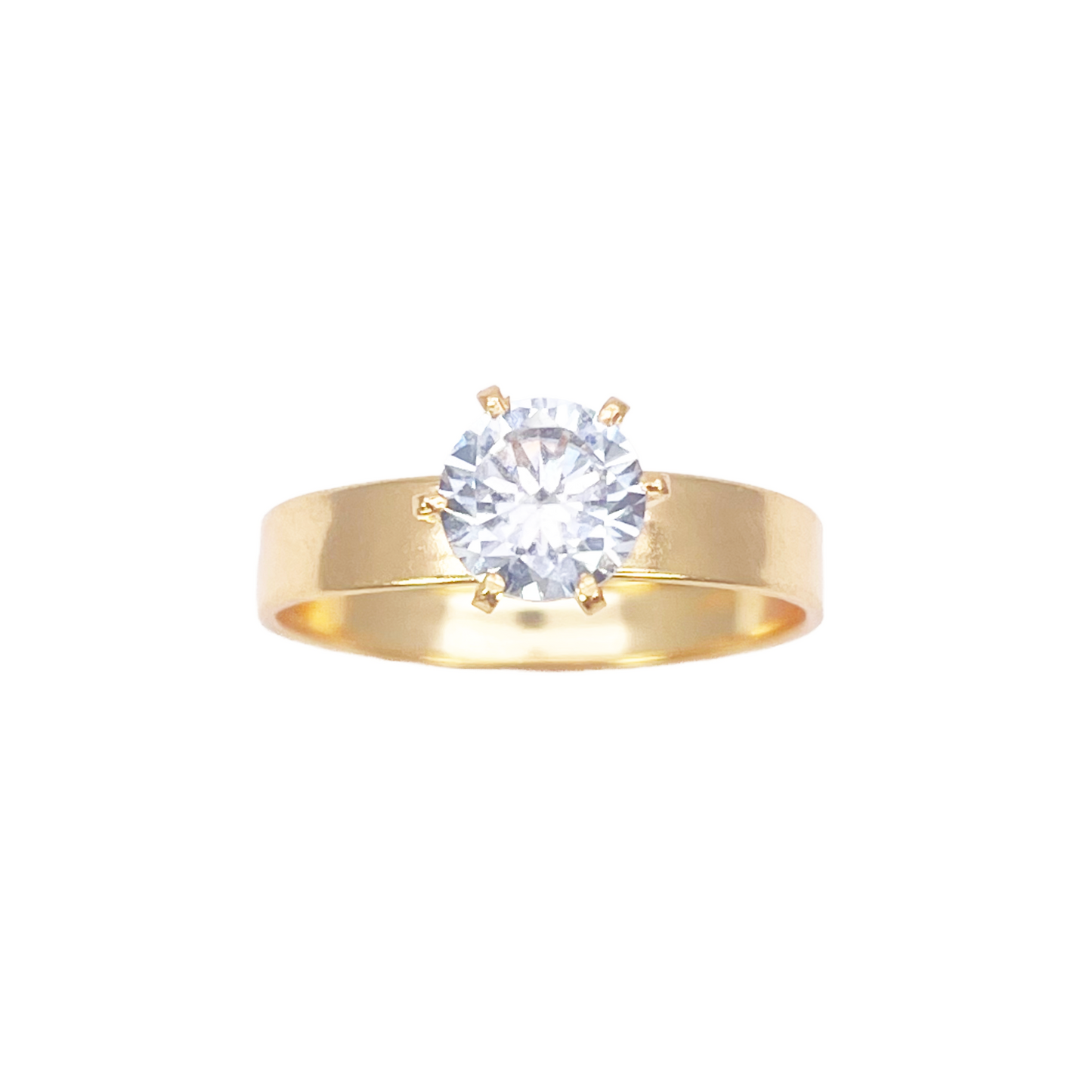 22ct Gold Cubic Zirconia Solitaire Ring 6-Claw 7mm Width 