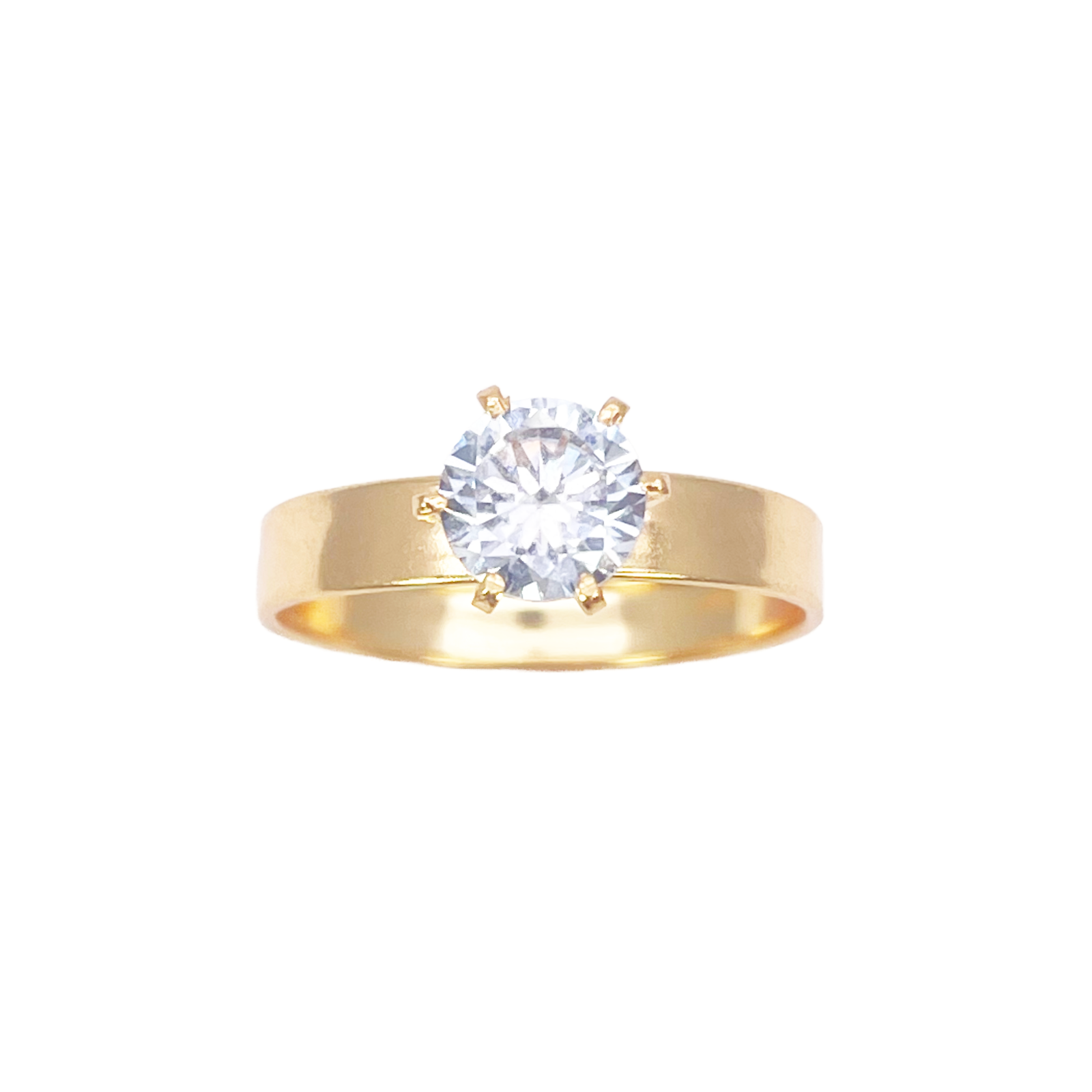 22ct Gold Cubic Zirconia Solitaire Ring 6-Claw 7mm Width 