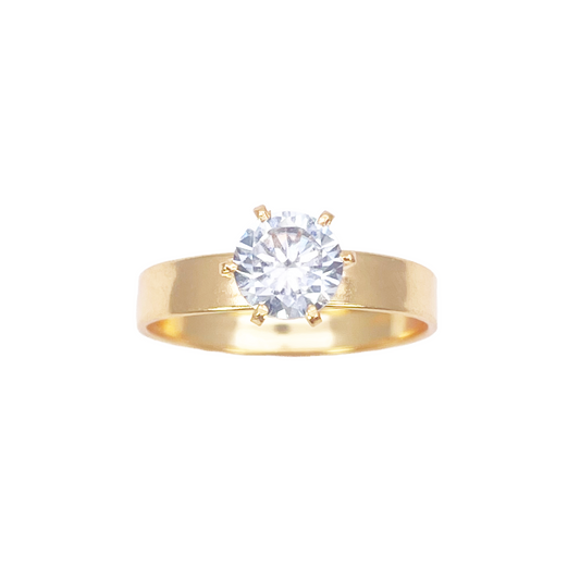 22ct Gold Cubic Zirconia Solitaire Ring 6-Claw 7mm Width 