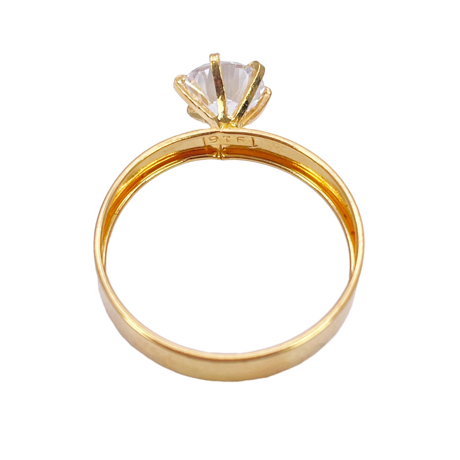22ct Gold Cubic Zirconia Solitaire Ring Patterned Shoulder 6-Claw 7.7mm Width 