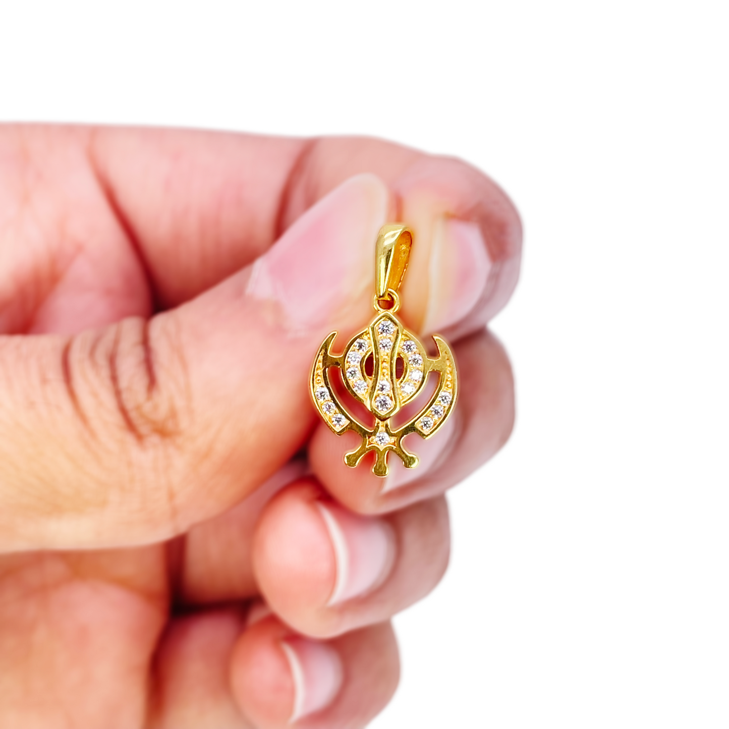 22ct Gold Khanda Pendant High Polished Cubic Zirconia (14.3 x 11.1mm) 
