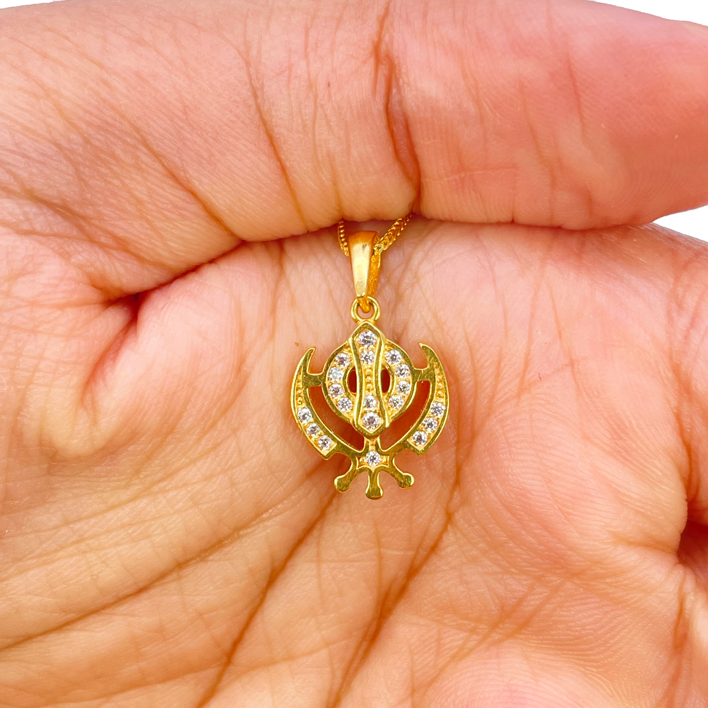 22ct Gold Khanda Pendant High Polished Cubic Zirconia (14.3 x 11.1mm) 