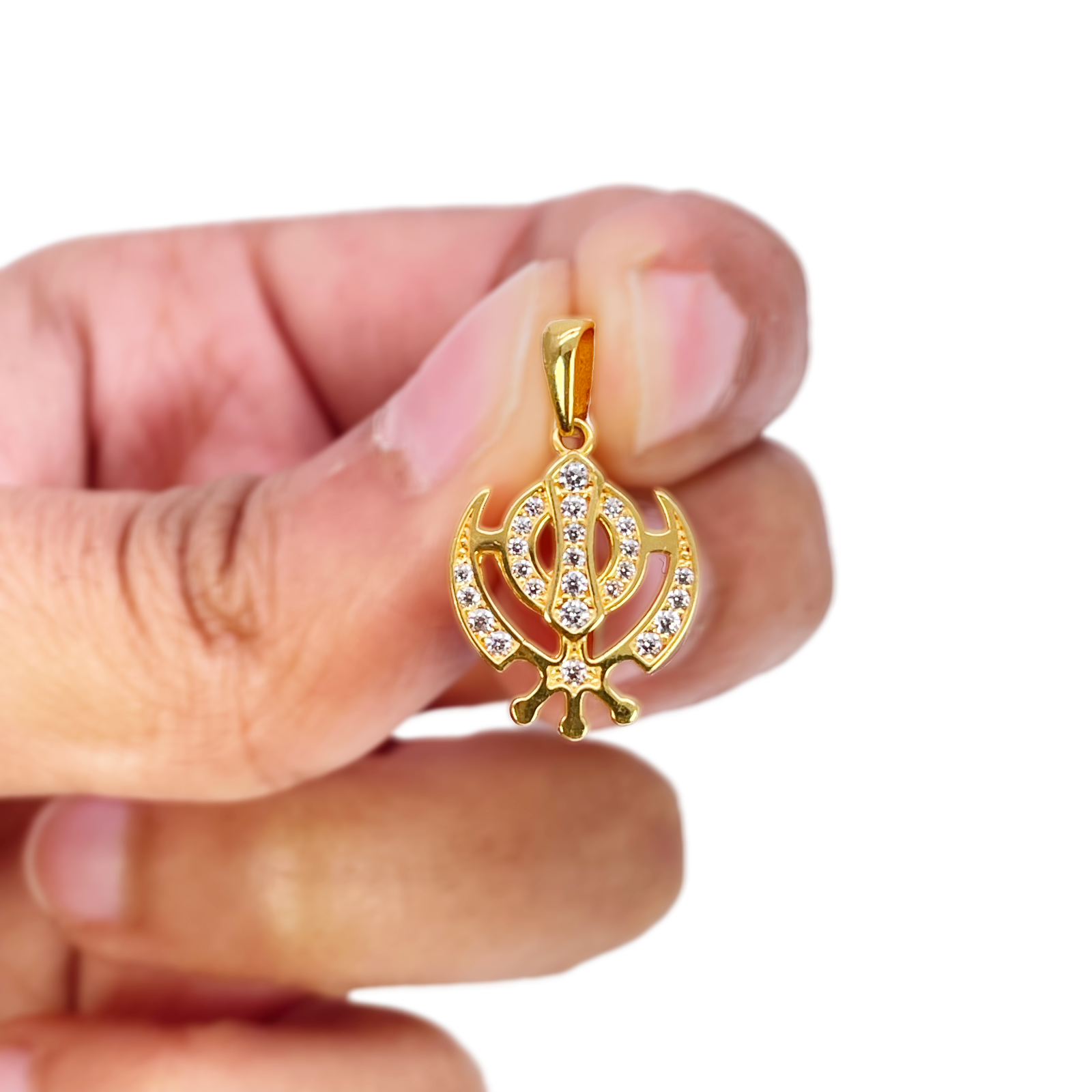 22ct Gold Khanda Pendant Cubic Zirconia High Polished (16.2 x 12.6mm) 