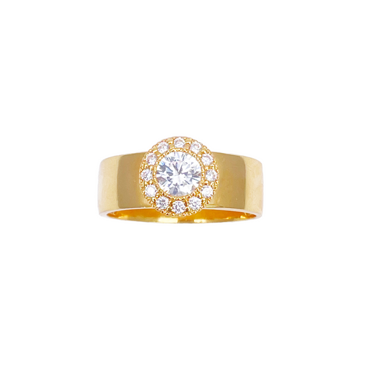 22ct Gold Cubic Zirconia Halo Ring High Polished 8.6mm Width 
