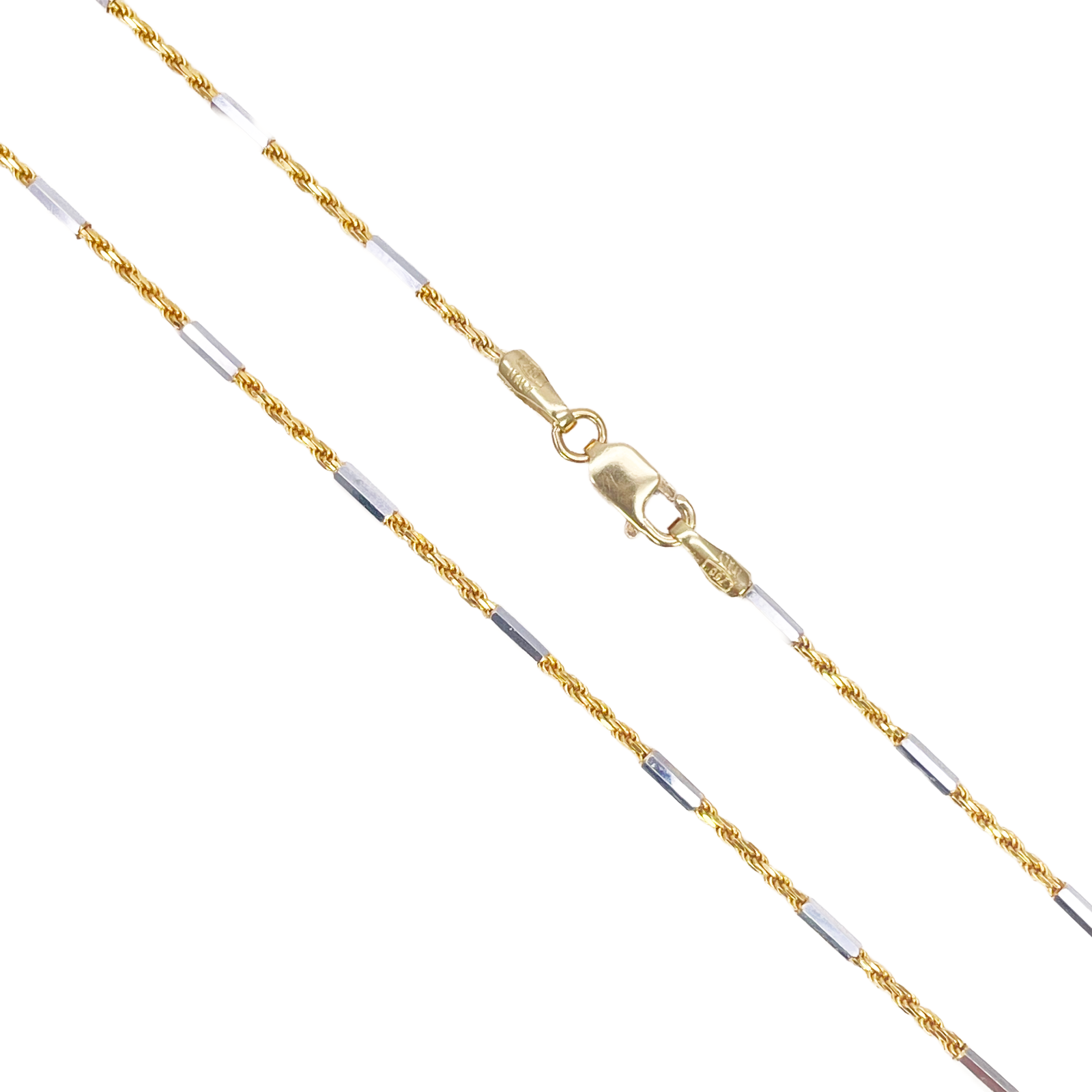 18ct Gold Rope Chain Two-Tone Bar Link Necklace 16 Inches 1.3mm Width 