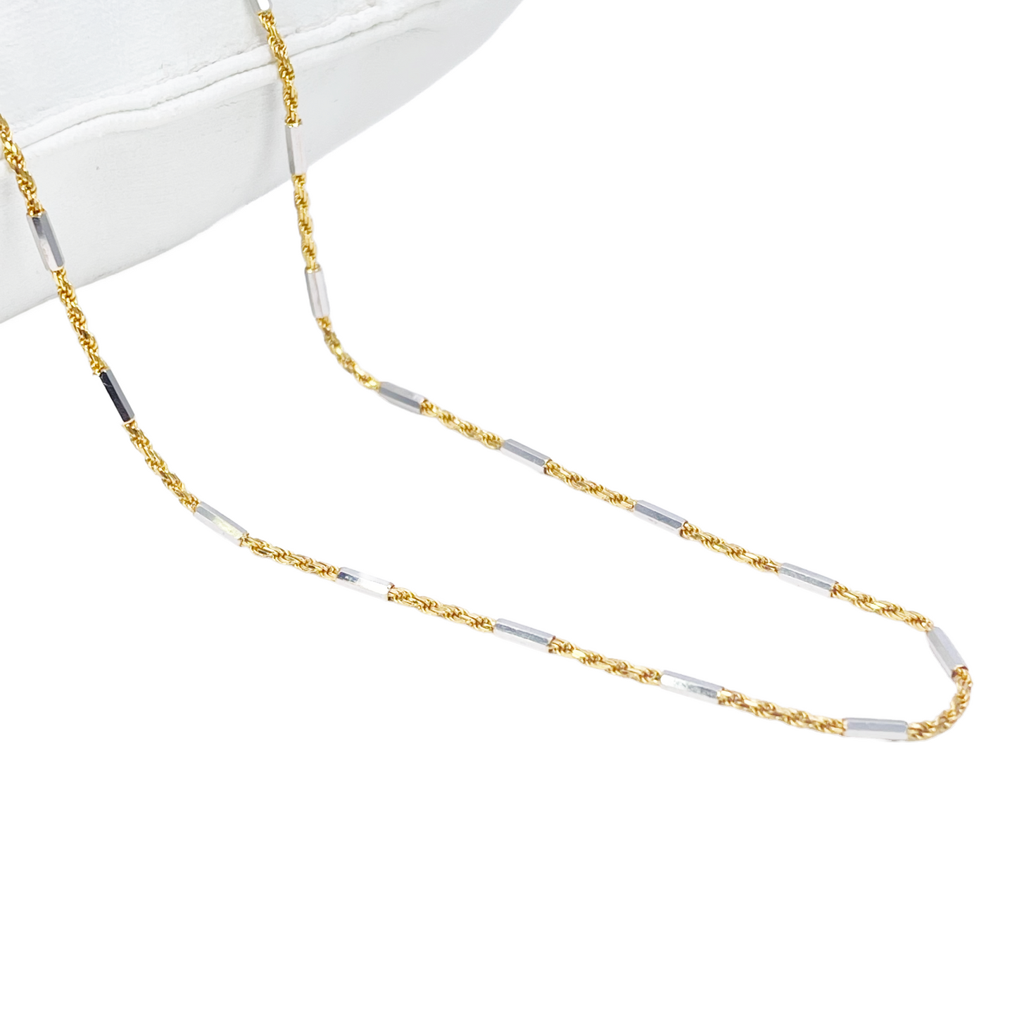 18ct Gold Rope Chain Two-Tone Bar Link Necklace 16 Inches 1.3mm Width 