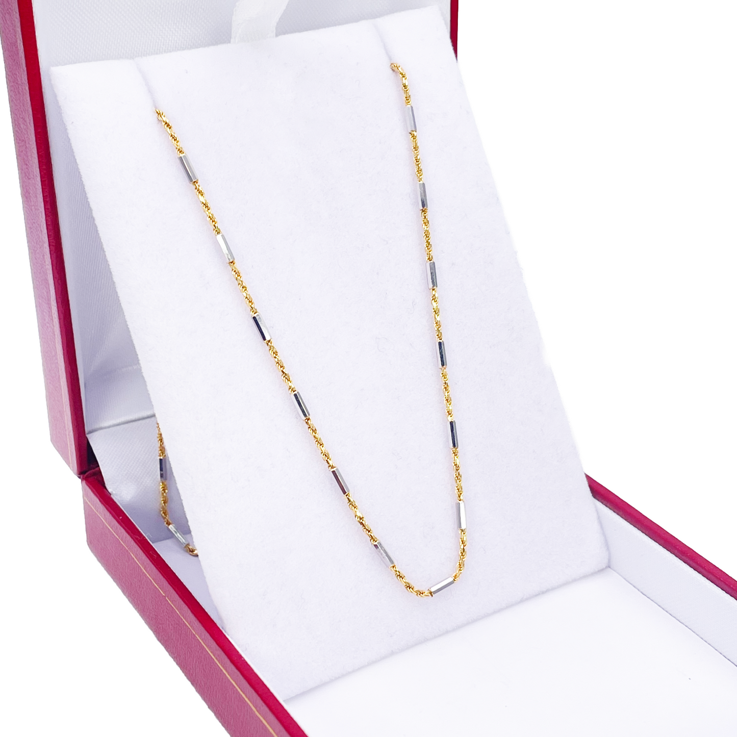 18ct Gold Rope Chain Two-Tone Bar Link Necklace 16 Inches 1.3mm Width 