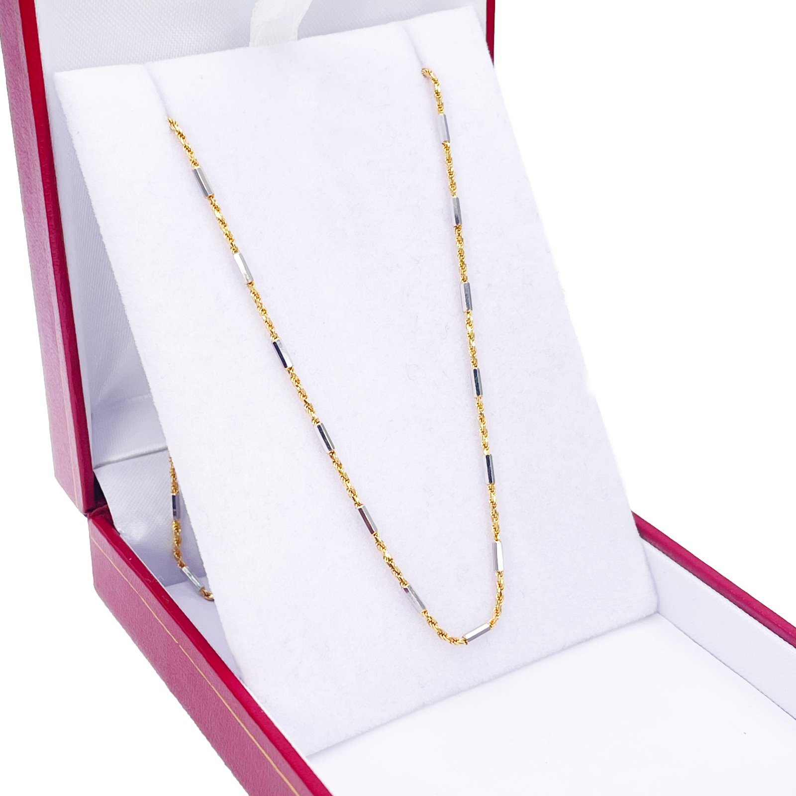 18ct Gold Rope Chain Two-Tone Bar Link Necklace 16 Inches 1.3mm Width 