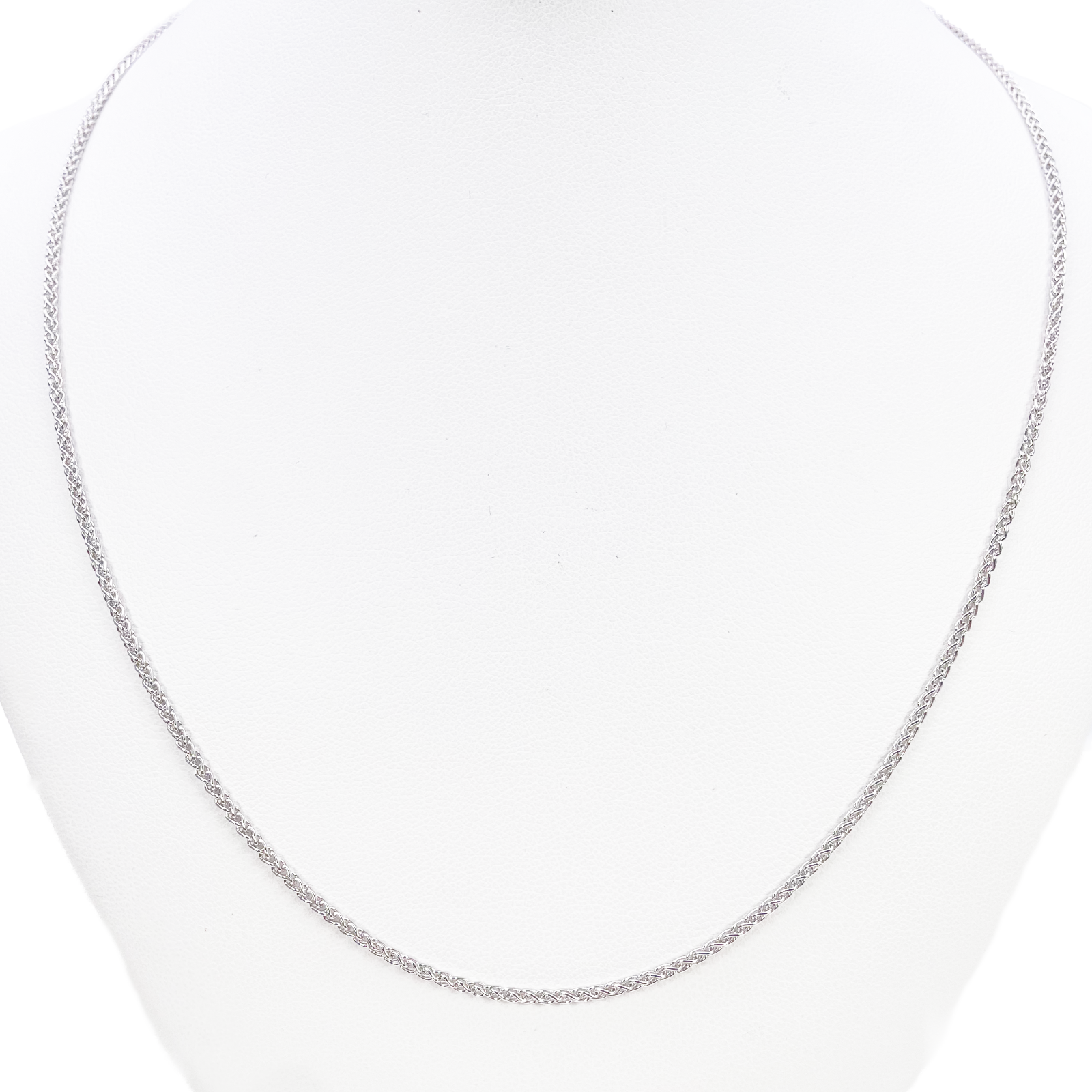 18ct White Gold Spiga Wheat Chain Necklace 20 Inches 1.6mm Width 