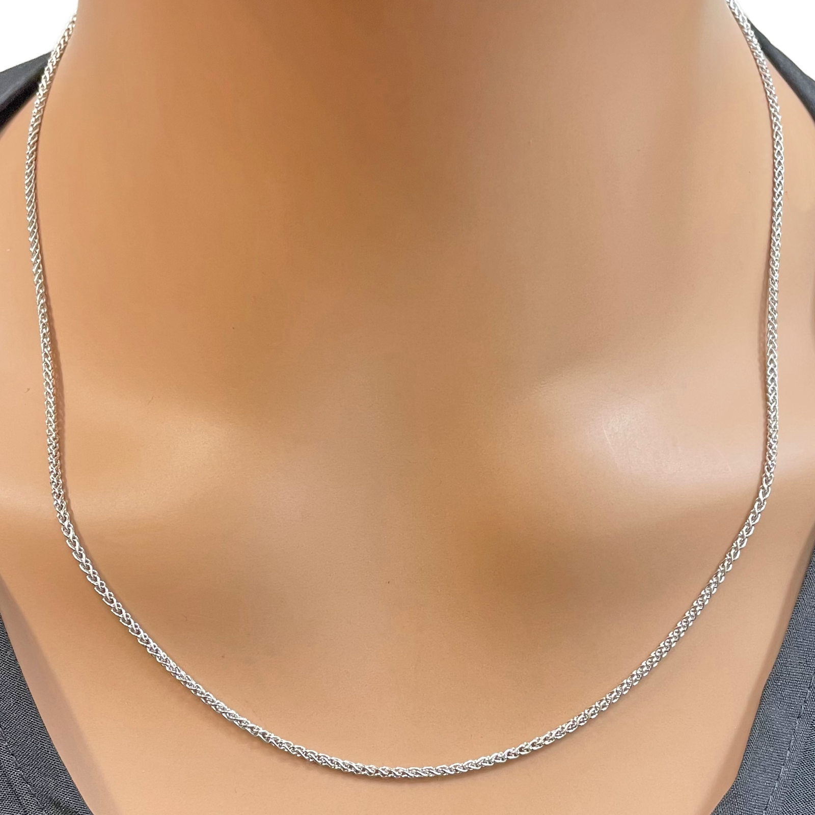 18ct White Gold Spiga Wheat Chain Necklace 20 Inches 1.6mm Width 