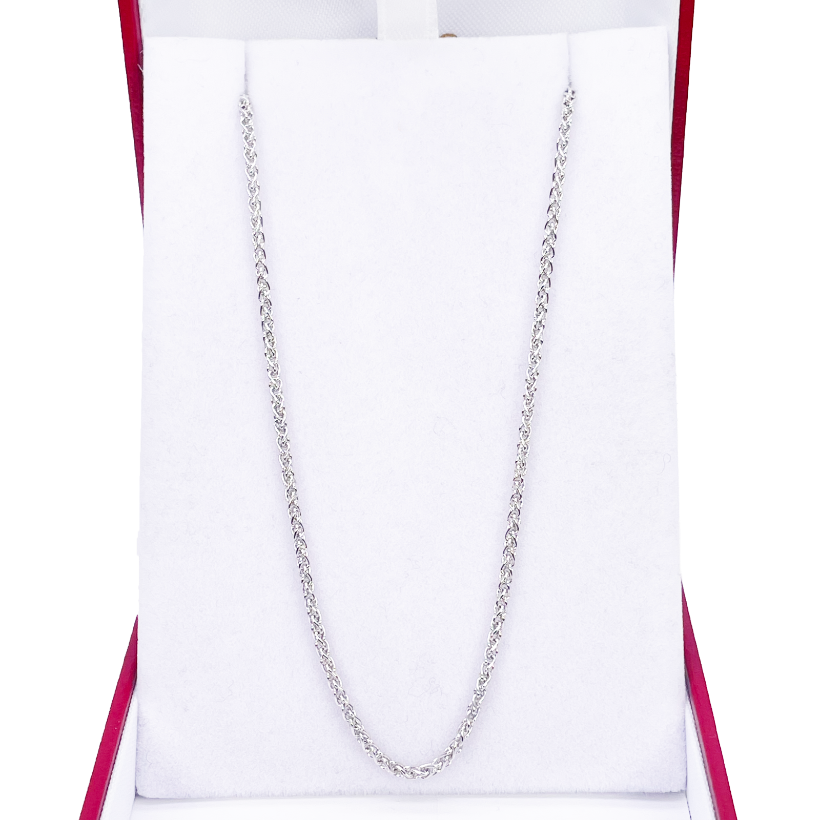 18ct White Gold Spiga Wheat Chain Necklace 20 Inches 1.6mm Width 